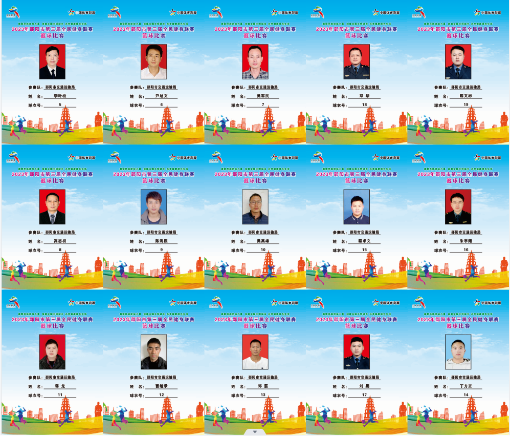 2023年邵阳市全民健身联赛篮球比赛参赛球员公示