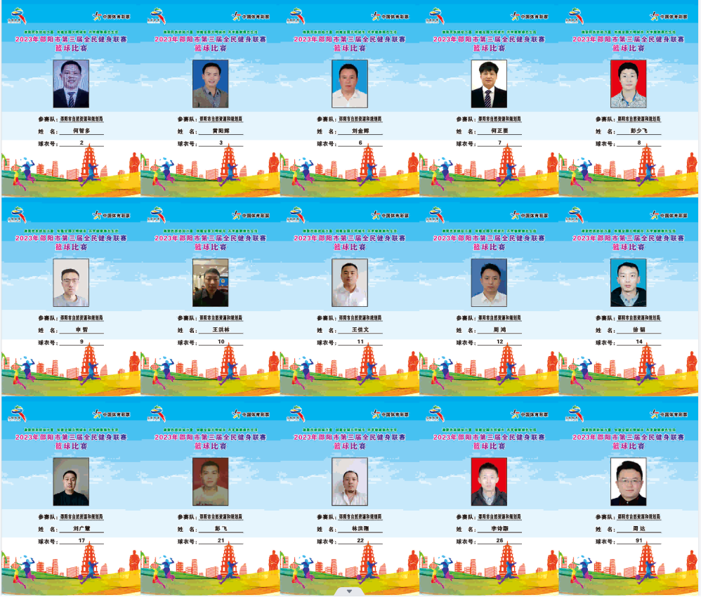 2023年邵阳市全民健身联赛篮球比赛参赛球员公示