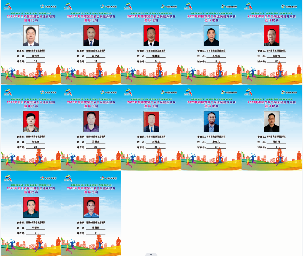 2023年邵阳市全民健身联赛篮球比赛参赛球员公示