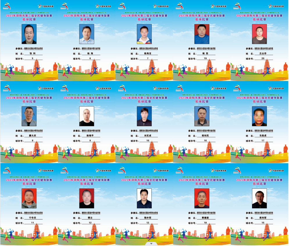 2023年邵阳市全民健身联赛篮球比赛参赛球员公示