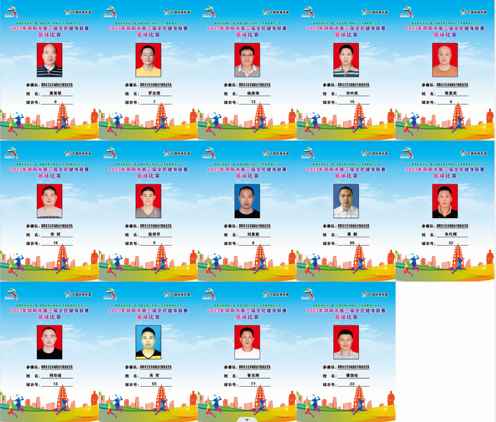 2023年邵阳市全民健身联赛篮球比赛参赛球员公示