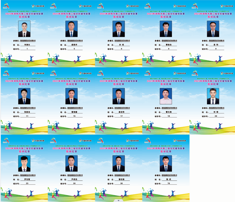 2023年邵阳市全民健身联赛篮球比赛参赛球员公示