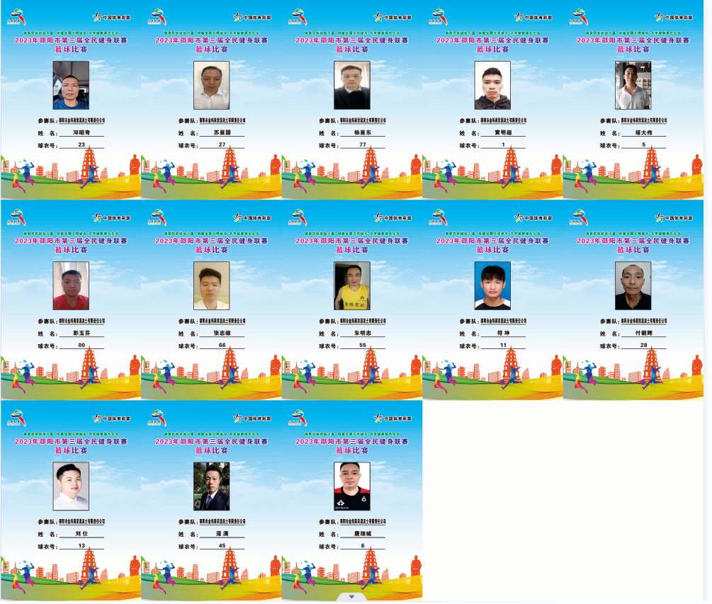 2023年邵阳市全民健身联赛篮球比赛参赛球员公示