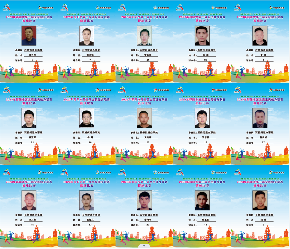 2023年邵阳市全民健身联赛篮球比赛参赛球员公示