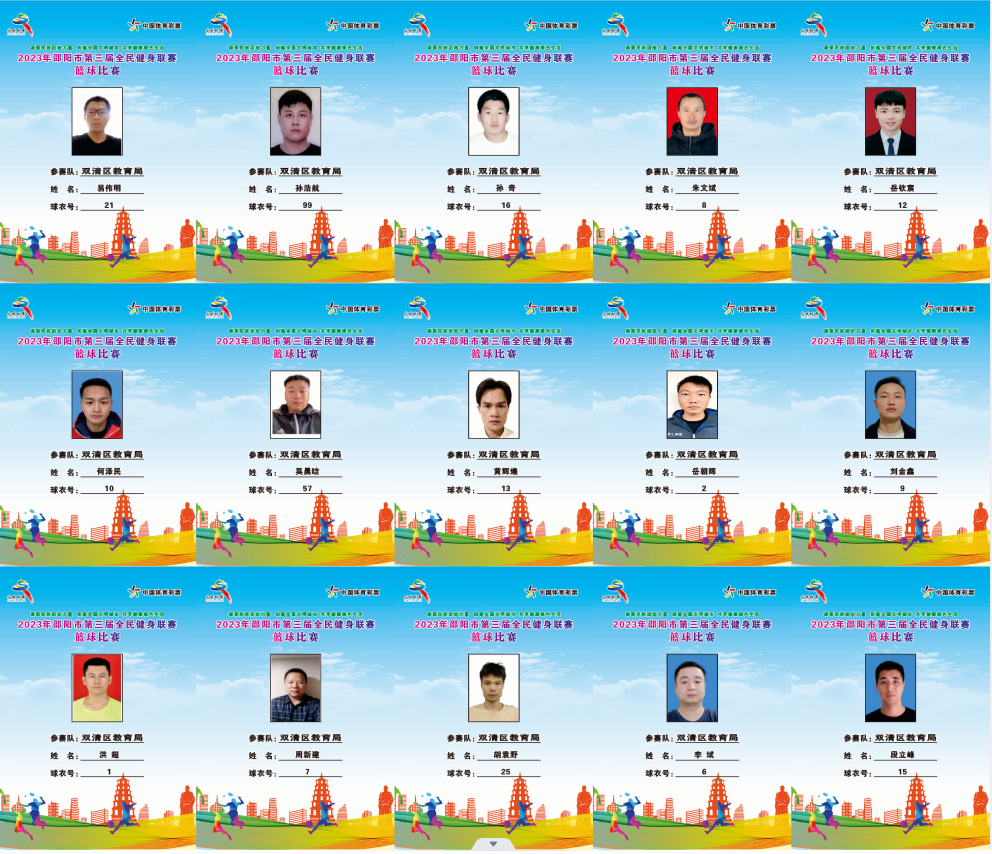 2023年邵阳市全民健身联赛篮球比赛参赛球员公示