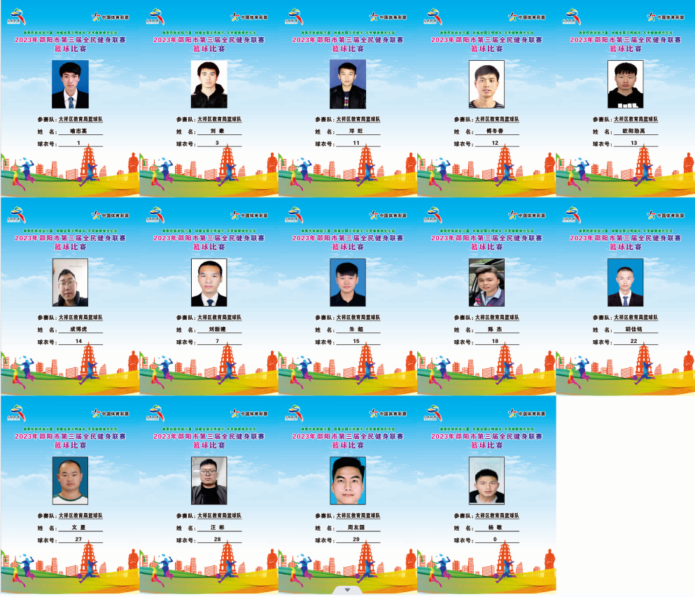 2023年邵阳市全民健身联赛篮球比赛参赛球员公示